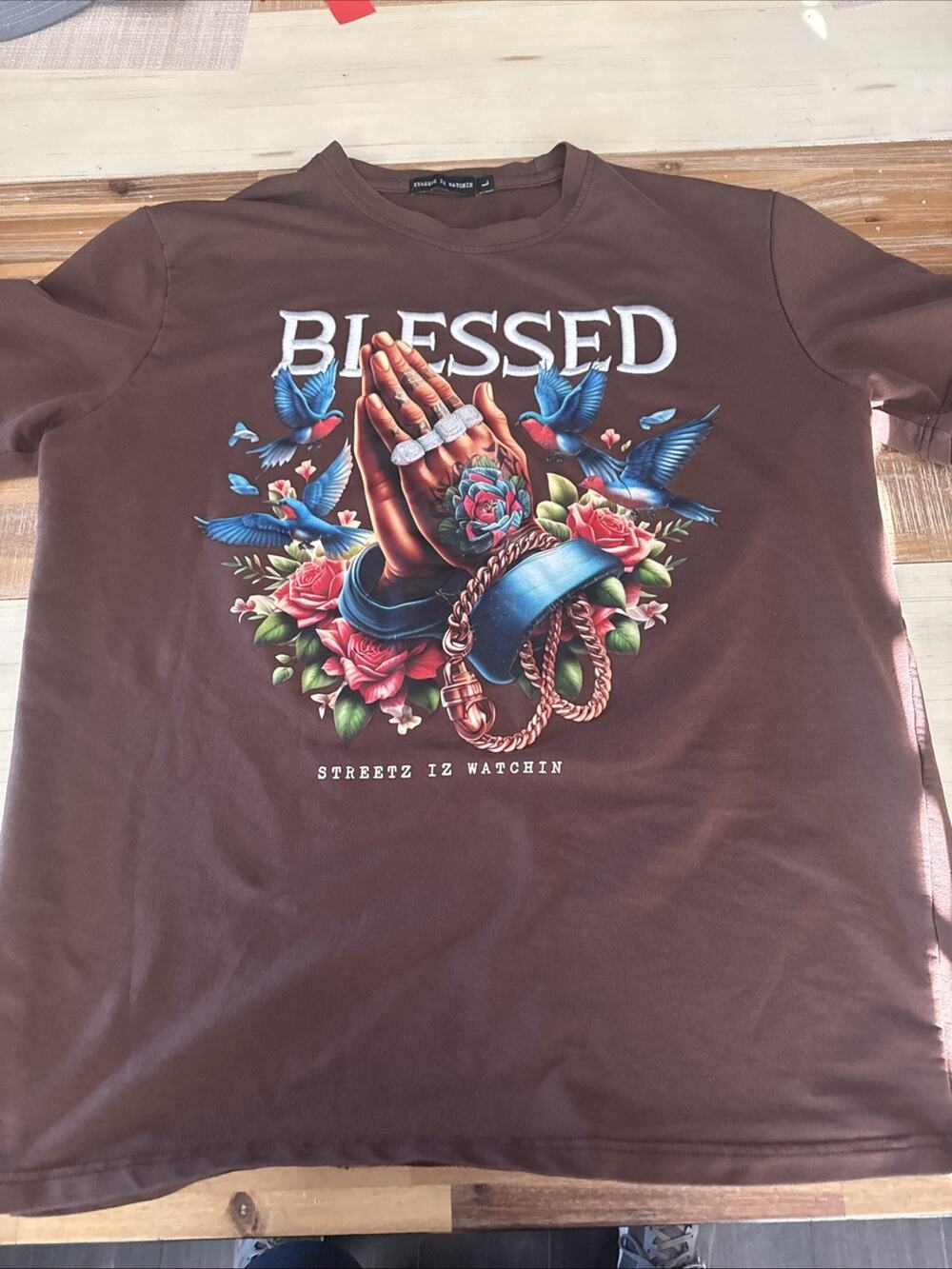 Streetz Iz Watchin Men's XL Brown Blessed Graphic Tee Crew Neck Short Sleeve